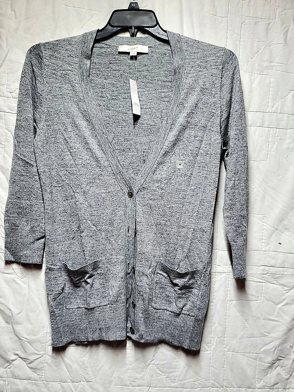LOFT Cotton Cardigan in Gray Size Medium NWT